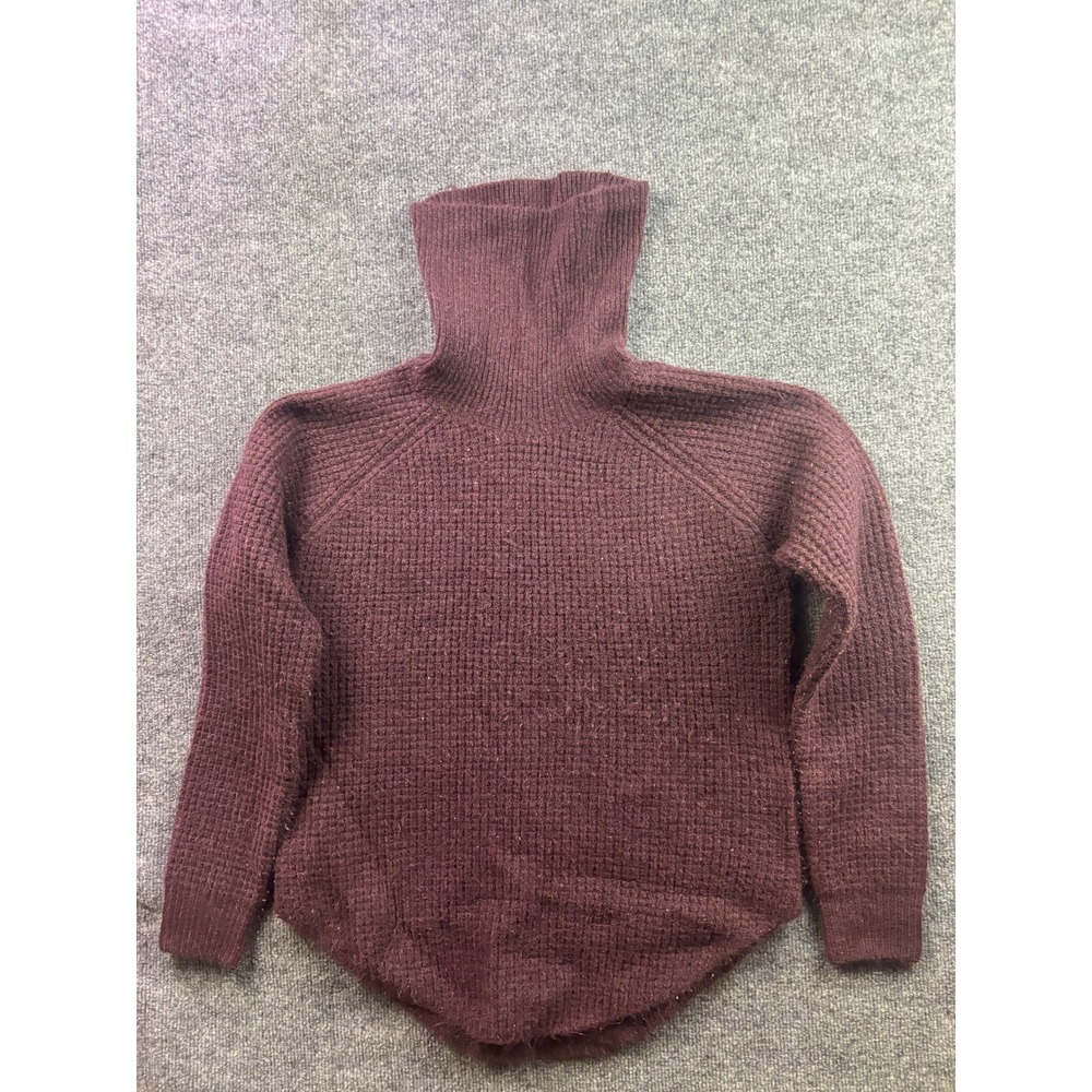 KUHL Turtleneck Sweater Womens Medium Burgundy Waffle Knit Raglan High Low Hem